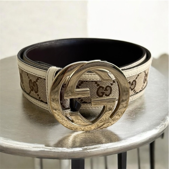 Authentic Vintage Gucci Beige and Gold Women's Belt - Picture 1 of 4
